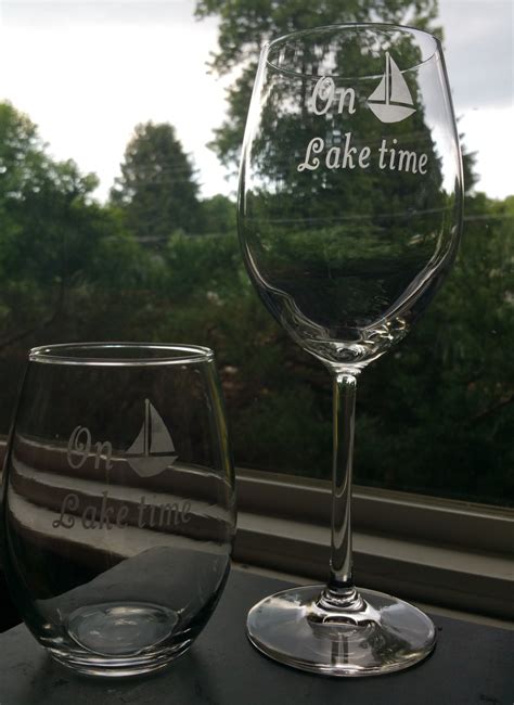 Etched On Lake Time Wine Glass Set Nautical Lake House Etsy