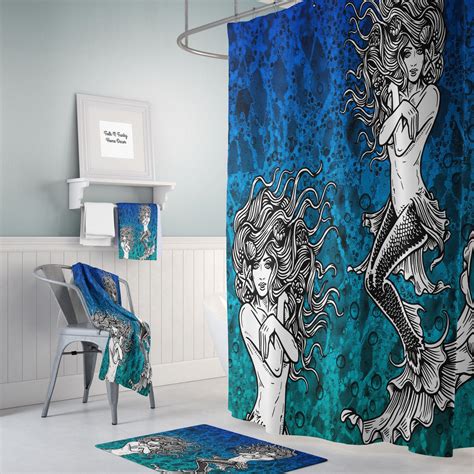 Mermaid Shower Curtain Bath Mat Towels Bathroom Set Etsy