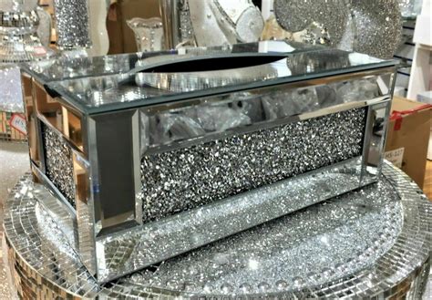 Silver Crushed Diamond Diamante Crystal Filled Tissue Box Holder