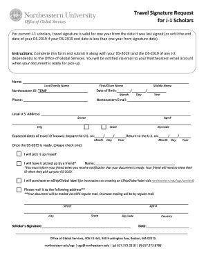 Fillable Online J 1 Scholar Travel Signature Request Form Fax Email