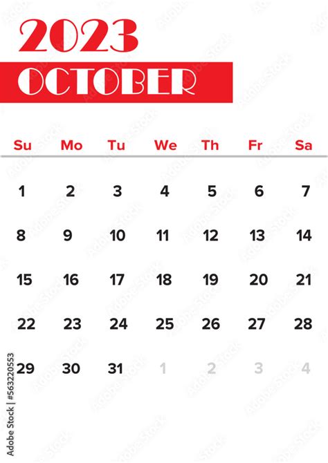 October 2023 calendar on white background Stock Vector | Adobe Stock