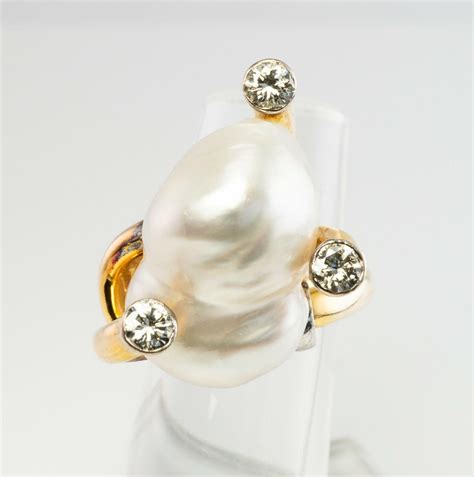 Diamond Baroque Pearl Ring K Gold Cocktail For Sale At Stdibs