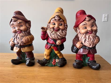 Vintage Ceramic Garden Gnomes Garden Decor Earth Tones Outdoor Statues ...