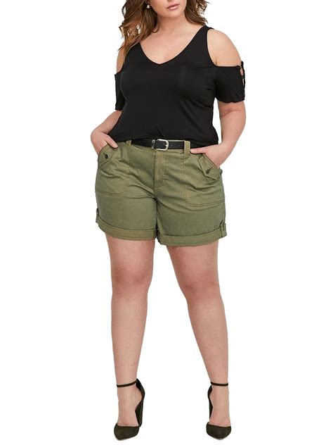 Love And Legend Loveandlegend Curve Khaki Cotton Twill Cargo Shorts Plus Size 18 To 30