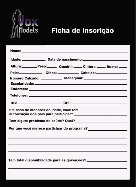 Vox Models Ficha de Inscrição