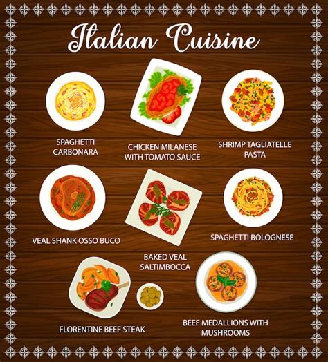 Premium Vector Italian Cuisine Food Italy Pasta And Meat Dishes Menu