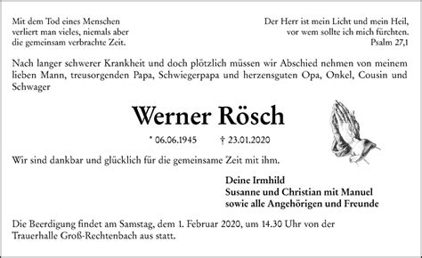 Traueranzeigen von Werner Rösch vrm trauer de