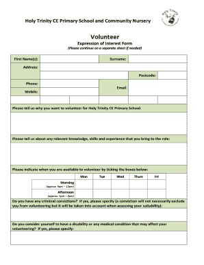 Fillable Online Holytrinitypri Dorset Sch HTP Volunteer Expression Of