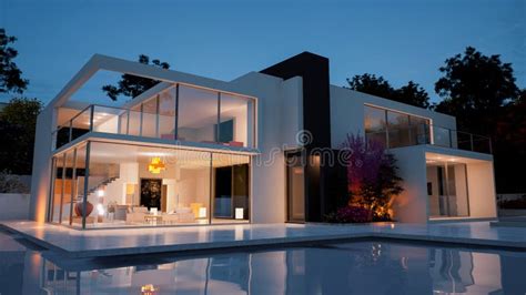 Luxury Contemporary Mansion with Pool Stock Illustration - Illustration ...