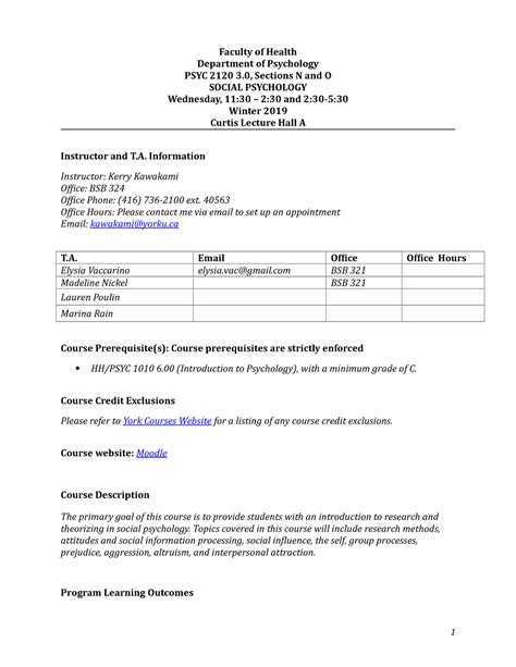 Psyc Section N And O Course Outline Jan Faculty Of Health