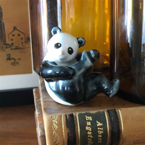 Adorable vintage pottery ceramic panda figure boho panda figurine