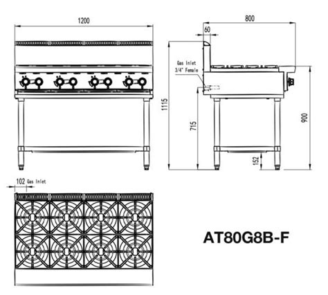 Cookrite 8 Burner Gas Stove AT80G8B