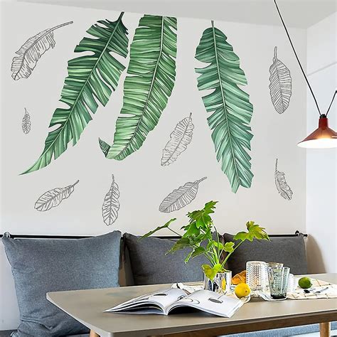 Large Green Leaves Wall Decal Tropical Palm Leaf Wall Sticker Natural