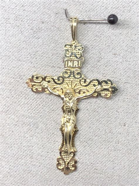 K Yellow Gold Inri Jesus Crucifix Cross Pendant Charm G