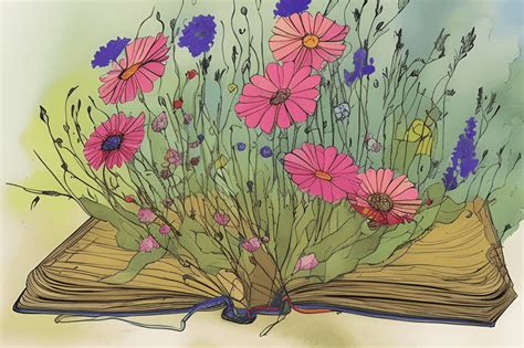 Wunderliche Wildblumen Wachsen Aus Einem Offenen Buch Creative Fabrica