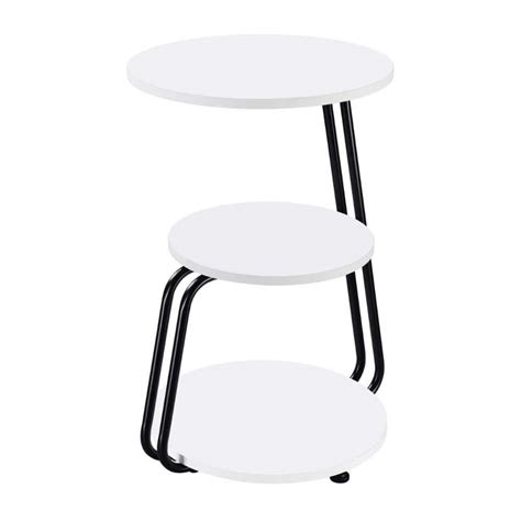 Benjara 18 25 In White And Black Round Wood End Table With Metal Frame