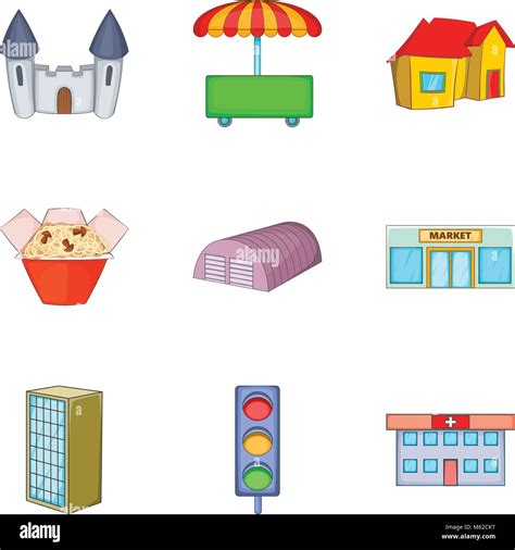 Municipal Place Icons Set Cartoon Style Stock Vector Image Art Alamy