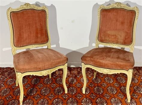 Louis Xv St Hle In Cremewei Mit Crackle Effekt Dunkelrosa Samt