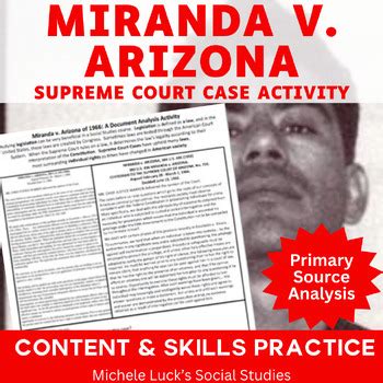 Miranda V Arizona Supreme Court Case Document Analysis Activity Miranda