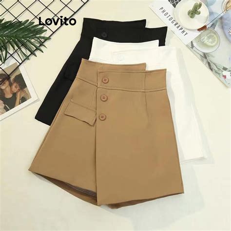 Lovito Shorts Casuais De Botão Liso Para Mulheres LNE48420 Shopee Brasil