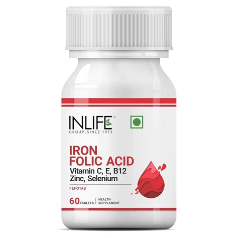 Inlife Chelated Iron Folic Acid Supplement With Vitamin C E B12 Zinc