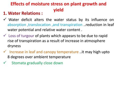 Effect Of Moisture Stress On Plant Growth And Development Ppt