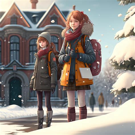 Premium Photo | Anime go to school on winter Generative AI