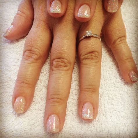 Wedding Nails Nude Bio Sculpture Gel With Glitter Tips Bling Nails