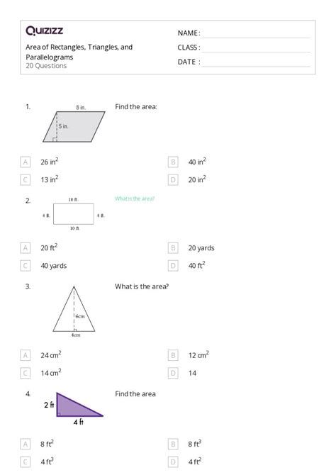 50 Area Of Rectangles And Parallelograms Worksheets For 10th Class On