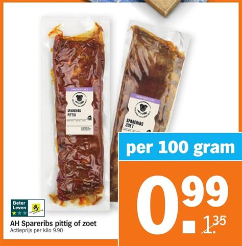 Ah Spareribs Pittig Of Zoet 100 Gram Aanbieding Bij Albert Heijn