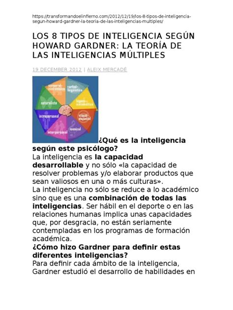 Los 8 Tipos De Inteligencia Según Howard Gardner Pdf Hemisferio Cerebral Cerebro