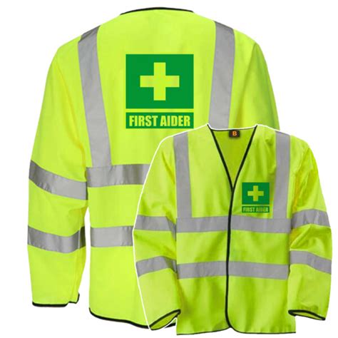 First Aider Big Yellow Long Sleeve Hi Vis Vest Brook Hi Vis