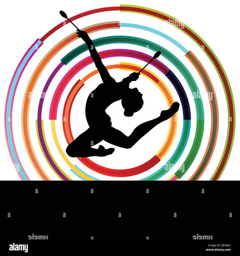 Female Woman Modern Rhythmic Gymnastics Art With Indian Clubs Vector