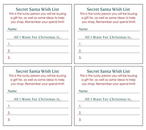 Printable Secret Santa Lists Templates Free Printable