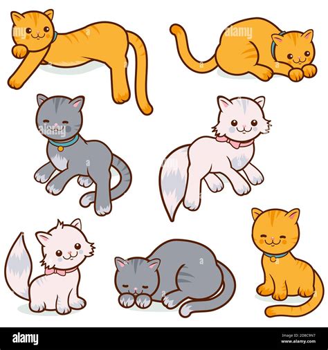 Cartoon Cats Collection Illustration Set Stock Photo Alamy