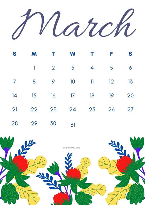 March 2022 Calendar Monday Start Calendar Printables Flower Calendar