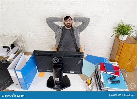 Attractive Man Hipster Trendy Style Businessman Working Home Office