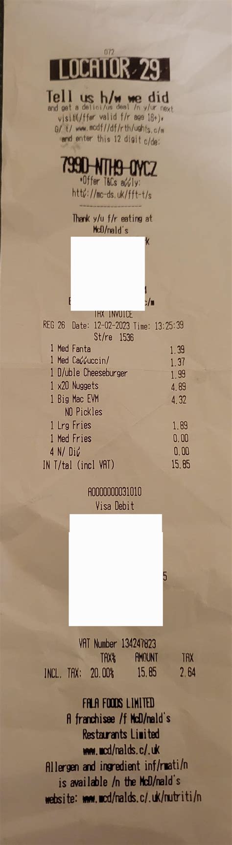 My Mcdonalds Receipt Had All The Os Replaced With Forward Slashes R