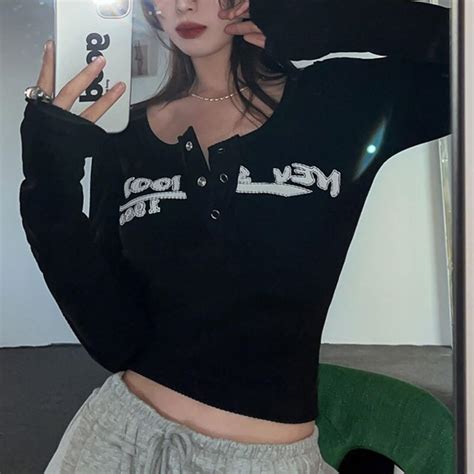 Y2k Vintage Grunge Crop Korean Fashion Long Sleeve Streetwear Etsy