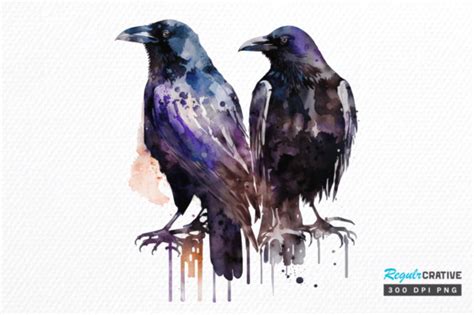 Watercolor Gothic Ravens Clipart Png Graphic By Regulrcrative