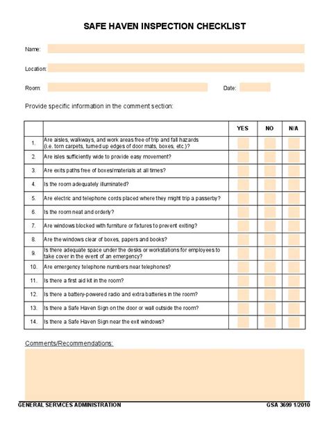 Safe Haven Inspection Checklist Airslate