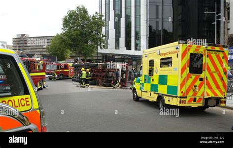 Emergency Services On Scene At A Road Traffic Accident In Central