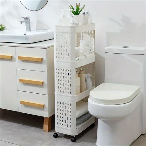 Bathroom Storage Rack Wheels 34 Tier White Storage Cart Temu