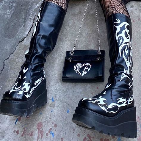 Mid Calf Punk Aesthetic Platform Boots Y2k Preppy Aesthetic Outfitsy2k