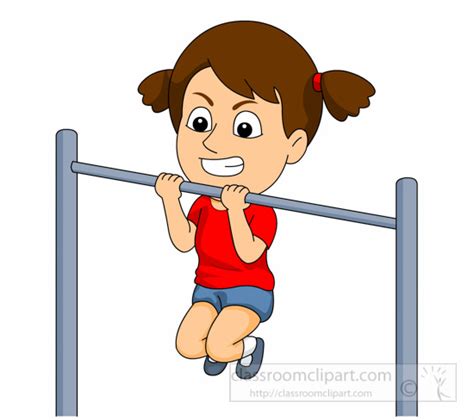 Physical Fitness Clipart Girl Struggles With Pull Up Exercise Clipart