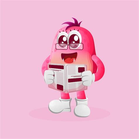 Premium Vector Cute Pink Monster Read Newspapers