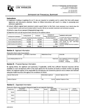 Fillable Online Calstatela Affidavit Of Financial Support Calstatela