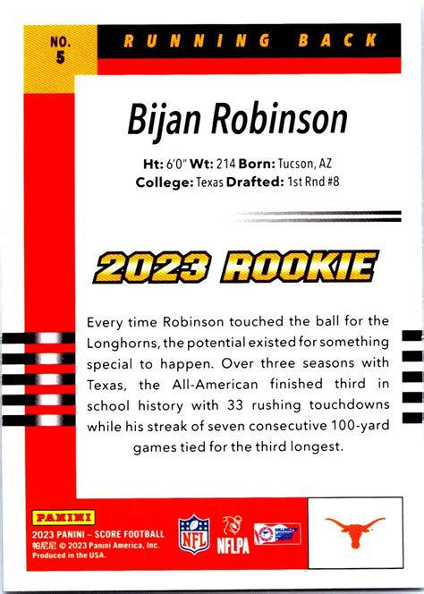 2023 Score 03 Throwback Rookies 5 Bijan Robinson NM MT The Dugout