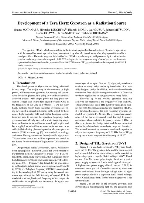 PDF Development Of A Tera Hertz Gyrotron As A Radiation Source