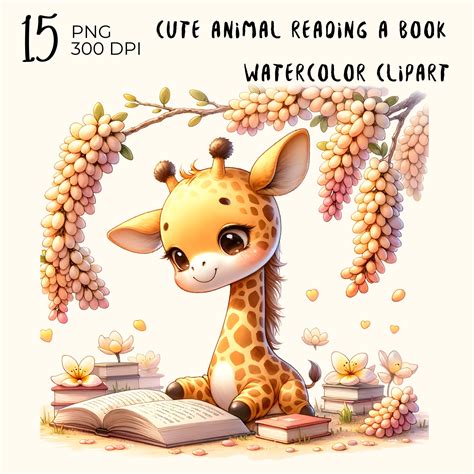 cute animal reading clipart summer watercolor png files  px